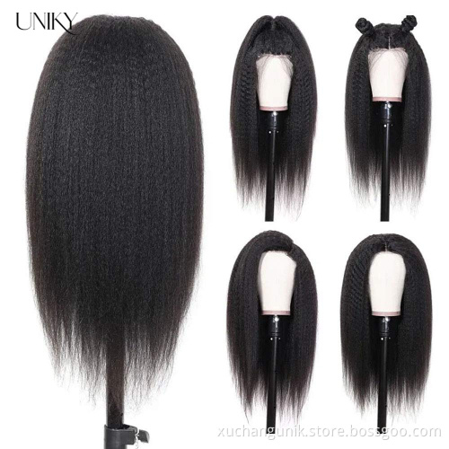 Uniky Wholesale Yaki Human Hair Wig 13*6 HD Lace Frontal Wig Unprocessed Original Brazilian Virgin Cuticle Aligned HD Lace Wig